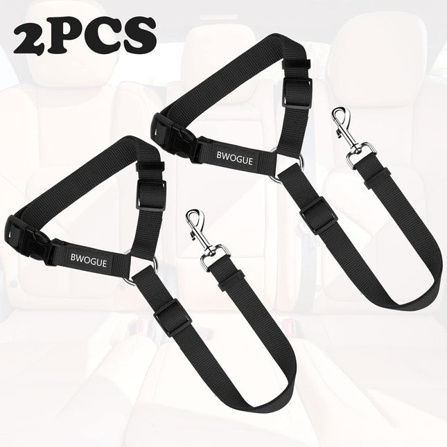 2-Pack Dog & Cat Safety Seat Belt Strap – Adjustable Nylon Fabric Car Restraints