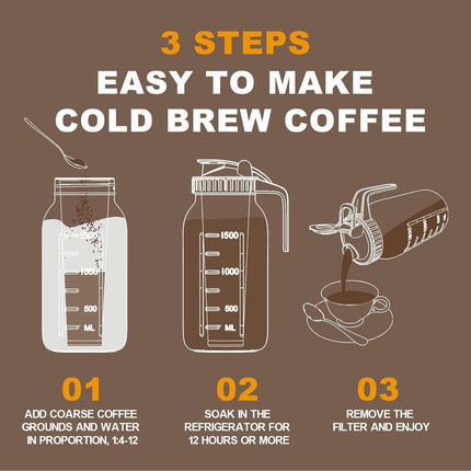 Cold Brew Coffee Maker – 64oz Wide Mouth Mason Jar with Stainless Filter