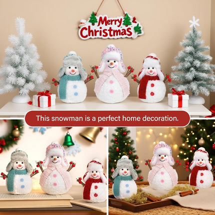 3 Christmas Snowmen Plush Decorations Farmhouse Style Tiered Tray Tree Décor for Christmas