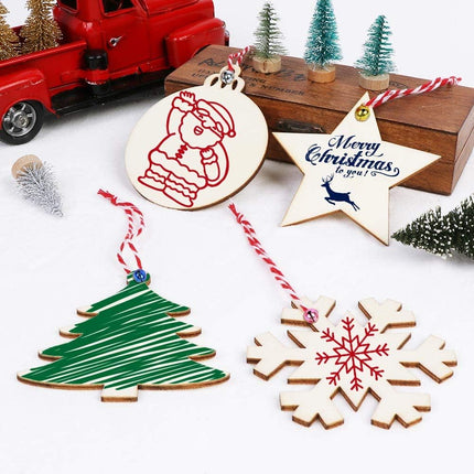 40PCS Unfinished Wooden Christmas Ornaments – DIY Craft Slices with Hanging Holes