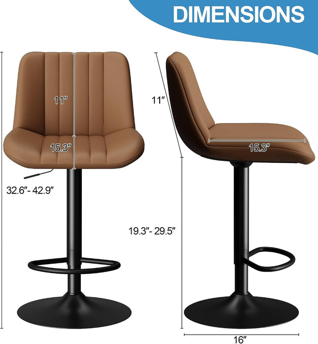Set of 2 Adjustable Swivel Bar Stools with Faux Leather Seats, Backrests and Footrests