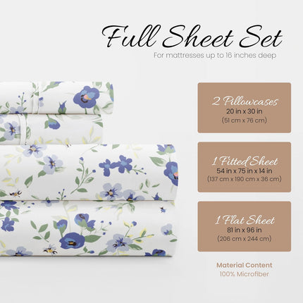 Patterned Microfiber Full Bed Sheet Set, 4 Piece Ultra Soft Deep Pocket Sheets