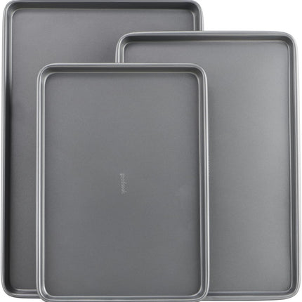 3-Pack Nonstick Baking Sheet Set – Small, Medium & Large, Gray