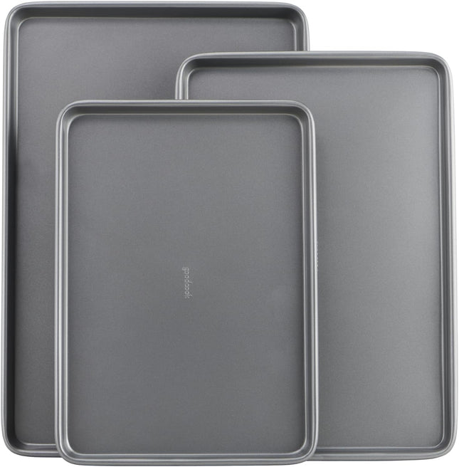 3-Pack Nonstick Baking Sheet Set – Small, Medium & Large, Gray