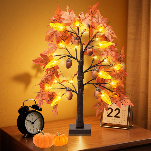 Maple Leaf LED Table Tree Fall Decor 24 Lights Battery Autumn Thanksgiving Décor