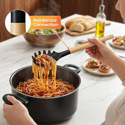 33PCS Silicone Kitchen Utensil Set Wooden Handles Heat Resistant Nonstick Cookware