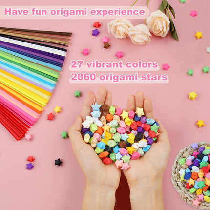 2060 Sheets Origami Star Paper Strips, 27 Colors, Double-Sided, 8.5x0.4" DIY Craft Paper