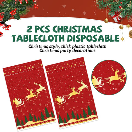 2PCS Red Christmas Tablecloth – Rectangle Disposable Table Cover for Holiday Parties