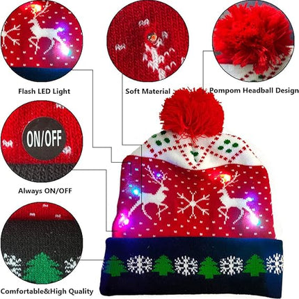 2-Pack LED Christmas Sweater Hats – Flashing Knitted Beanie with Snowman