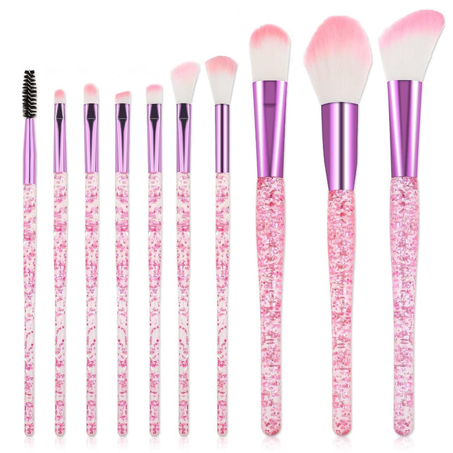 10PCS Glitter Crystal Makeup Brush Set, Bling Synthetic Brushes for Face & Eye Makeup