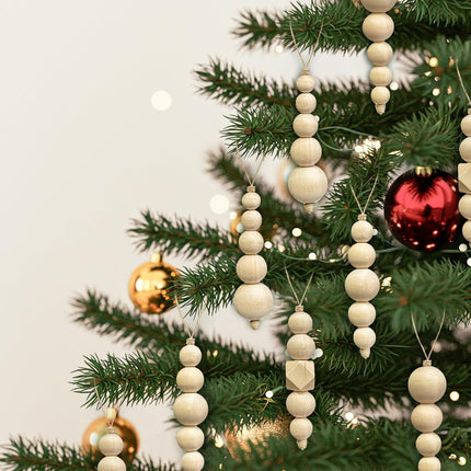 24-Piece Christmas Tree Ornaments, Natural Wooden Beads for Rustic Holiday Decor