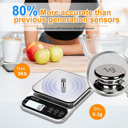 Smart Digital Food Scale 3kg/0.1g with Tare Function for Cooking & Baking