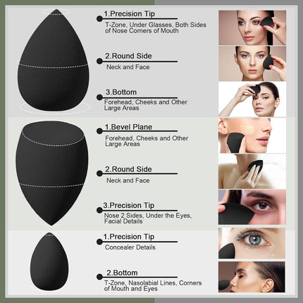 17PCS Makeup Sponge Set, Mini Beauty Blenders, Holder & Powder Puffs, Black