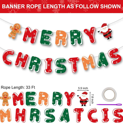 Merry Christmas Paper Banner – Santa & Reindeer Garland for Indoor/Outdoor Decor