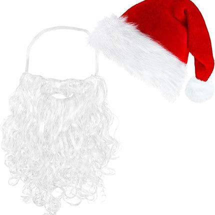 Santa Hat & Beard Set for Adults – Christmas Costume Face Cover Accessory