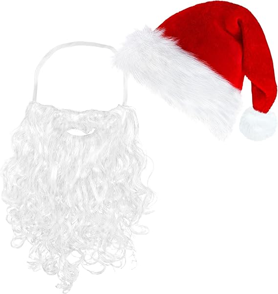 Santa Hat & Beard Set for Adults – Christmas Costume Face Cover Accessory
