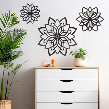 3-Piece Metal Flower Wall Decor – Black Farmhouse Art for Home & Office