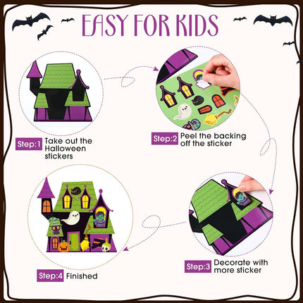 48-Pack Halloween Haunted House Craft Kits, DIY Sticker Activity, 6 Designs