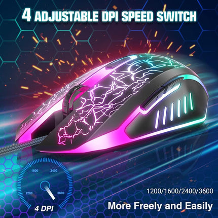 RGB Gaming Mouse Wired Ergonomic 6 Button Adjustable DPI for Computer