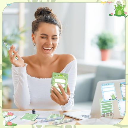 24 Pcs Frog Sticky Notes – Christmas Gifts, Memo Pads, Pens for Frog Lovers