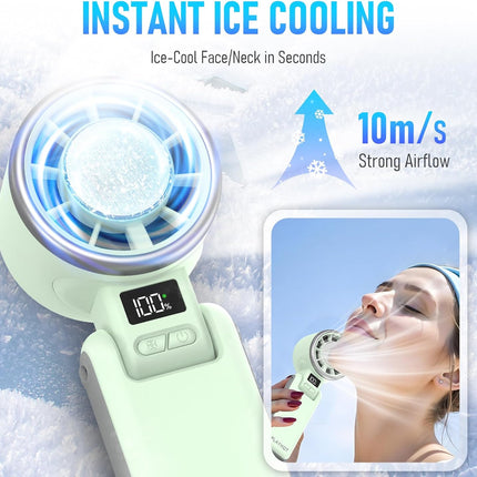 Upgraded Portable Handheld Fan, 60°F Ice Cooling, 5-Speed, 12H Runtime