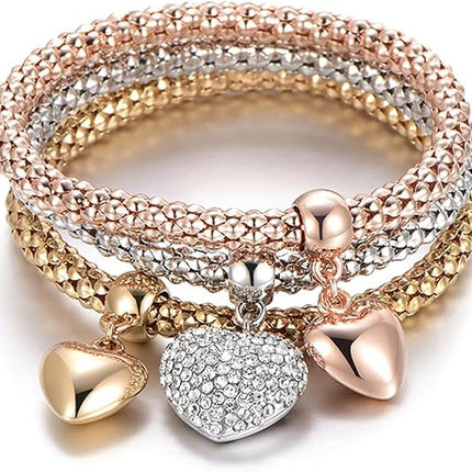 3PCS Crystal Charm Bracelets Tree of Life Heart Stretch Set Women