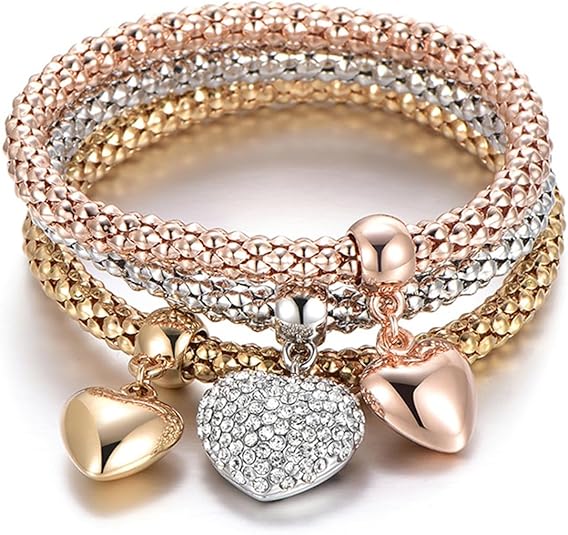 3PCS Crystal Charm Bracelets Tree of Life Heart Stretch Set Women