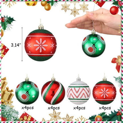 16-Piece Christmas Ornaments – 3.15" Shatterproof Red, Green & White Bulb Pendants