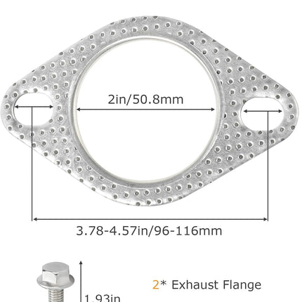 2PCS Exhaust Flange Gasket Kit with Bolts & Nuts, 2in Muffler Catalytic Converter Gasket