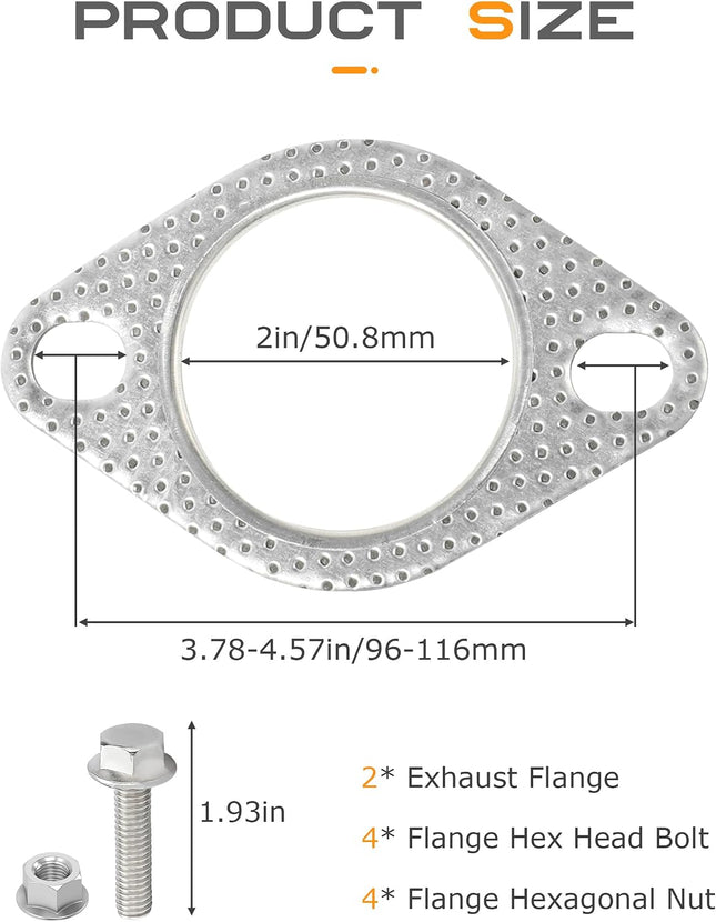 2PCS Exhaust Flange Gasket Kit with Bolts & Nuts, 2in Muffler Catalytic Converter Gasket