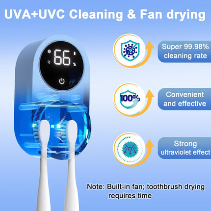 Automatic Rotating Toothbrush Holder & Cleaner – Wall-Mounted, Blue