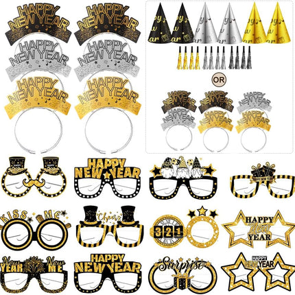 2026 New Years Eve Party Decorations – Glasses, Headbands & Cone Hats