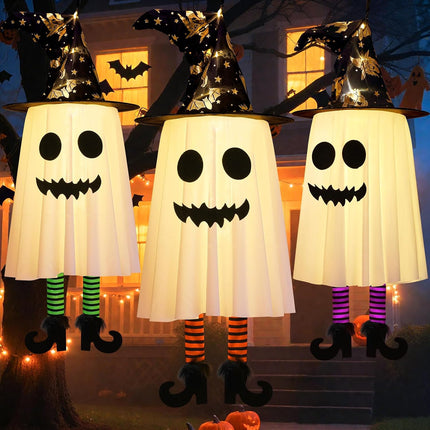 3-Pack Halloween Hanging Ghost String Lights, Glowing Witch Hat, 3 Modes, Outdoor