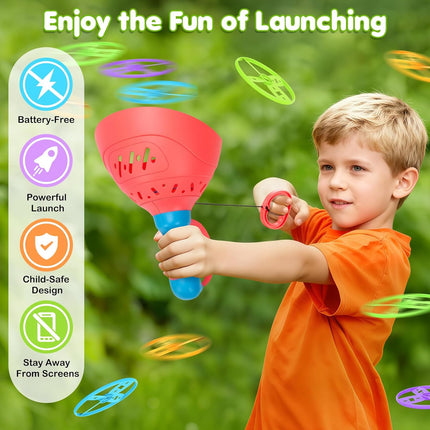 Flying Catch Disc Launcher Game 3 Pack Outdoor Toys for Kids Ages 3-8