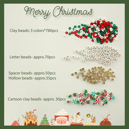 Christmas Clay Beads Set Xmas Colors Flat Round Polymer Beads with Charms