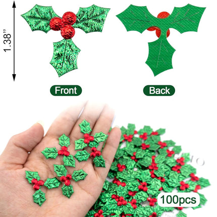 100pcs Mini Triple Leaf Holly Berries – Artificial Holly Leaves for Christmas Decor