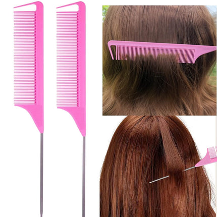 8PCS Hair Brush Set Topsy Tail Tool Teasing Brush Rat Tail Comb Pink