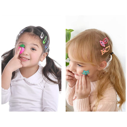 100PCS Snap Hair Barrettes for Girls, Colorful 2" Metal Clips, Non-Slip Animal & Star Pins