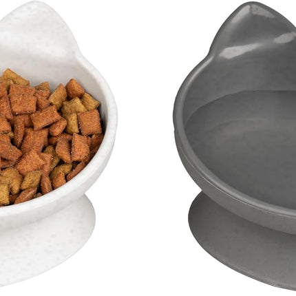 Modern Elevated Cat Bowl Set White Gray Raised Food Water Dishes for Cats