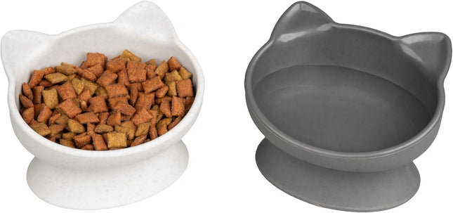 Modern Elevated Cat Bowl Set White Gray Raised Food Water Dishes for Cats