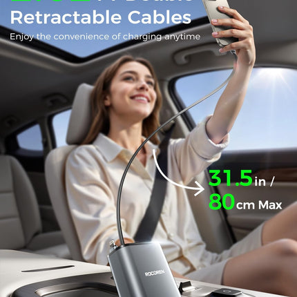 Retractable Car Charger for iPhone – 4-in-1 USB-C 69W Fast Charge