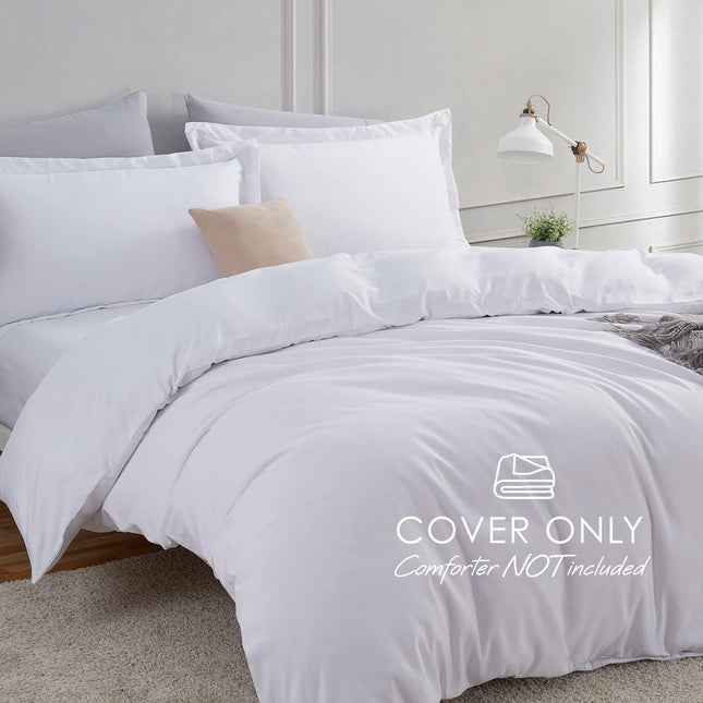 3-Piece King Bedding Set – White Duvet Cover 104x90 with 2 Pillow Shams