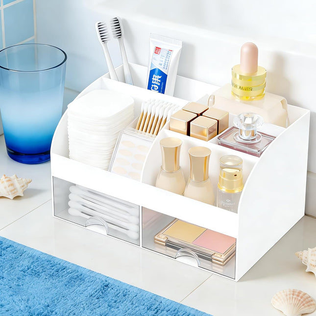 Makeup Organizer with 2 Drawers – Cosmetic & Skincare Storage White