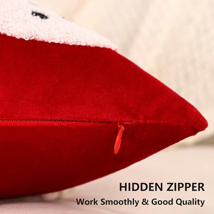 Christmas Red Pillow Covers 2PCS – 18x18 Velvet Snowman Holiday Cushion Cases