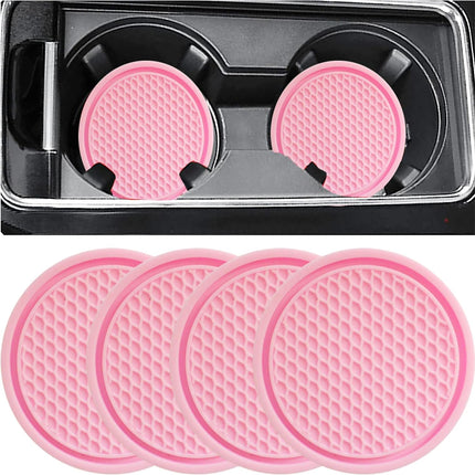 4PCS Car Cup Coasters Pink, Universal Non-Slip Silicone Cup Holder Mats, Auto Decor
