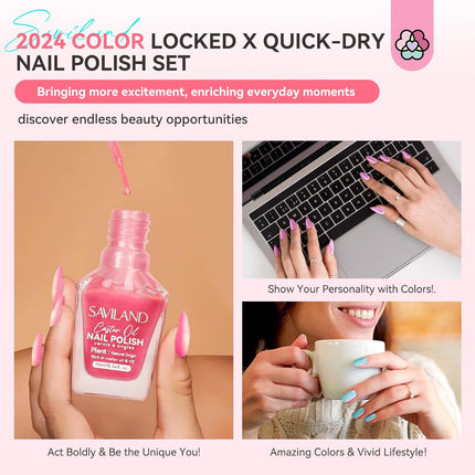 6-Pc Ombre Nail Polish Set, Pink Blue Gold Purple Pearl Quick-Dry Nail Lacquer