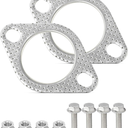 2PCS Exhaust Flange Gasket Kit with Bolts & Nuts, 2in Muffler Catalytic Converter Gasket