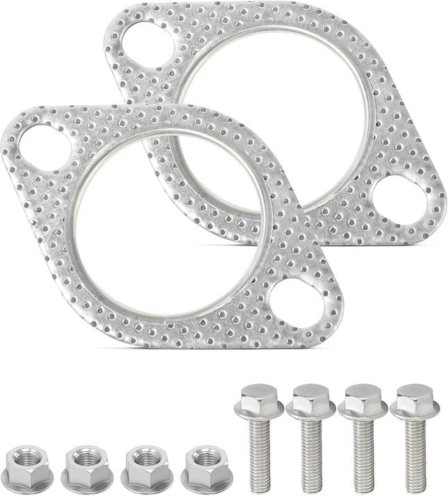 2PCS Exhaust Flange Gasket Kit with Bolts & Nuts, 2in Muffler Catalytic Converter Gasket