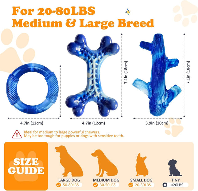 3-Pack Indestructible Dog Toys – Tough Chew Toys for Large Dogs, Bacon Flavor