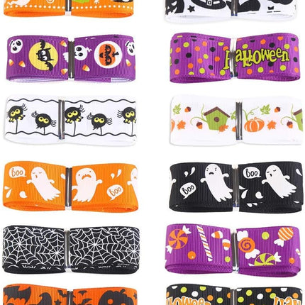 24-Yard Halloween Grosgrain Ribbon 1in, Ghost & Spider Print for Gift Wrapping